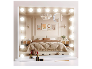 lot 221 image: Brand New Nusvan Vanity Mirror with Lights Makeup Mirror with Lights 17 Dimmable LED Bulbs 3 Color Modes $89.99