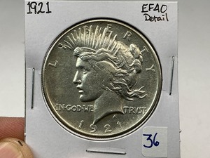 lot 36 image: 1921 Peace Silver Dollar