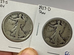 lot 56 image: 1917 D&S Rev Walking Liberty Half Dollars