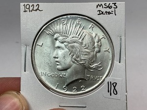 lot 118 image: 1922 Peace Silver Dollar