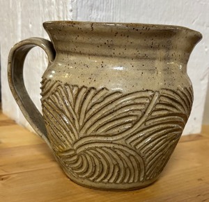 lot 27 image: Artisan Crafted Ribbed Pottery Pitcher by Parrish