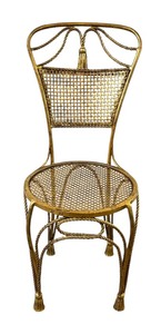 lot 23 image: Gold Painted Metal Bistro Chair with Intricate Back Design
