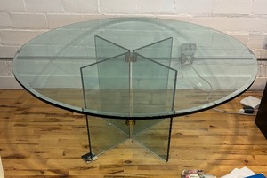 lot 4 image: Glass Round Dining Table with Modern Base Design