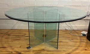 Glass Round Dining Table with Modern Base Design