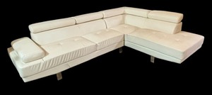 lot 23B image: Poundex White Faux Leather Sectional Sofa