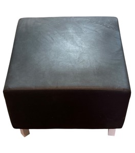 lot 107A image: Black Faux Leather Ottoman with Wooden Legs