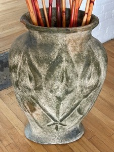 lot 114 image: Very Large Decorative Vase with Tall Orange Bamboo Sticks