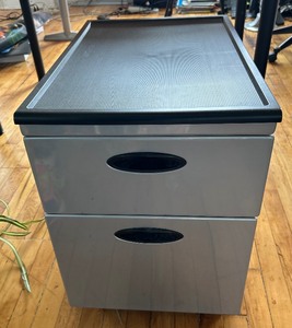 lot 108 image: Two Drawer Metal Filing Cabinet on Wheels