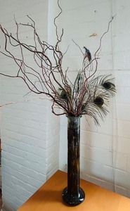 lot 35 image: Large Test Tube Style Glass Vase with Faux Foliage