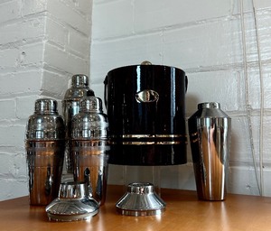 lot 36 image: Vintage Ice Bucket and Cocktail Shakers