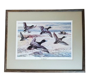 lot 38 image: Framed Print Bluebills in a Snow Storm from The Game Art Collection of The Remington Arms Company, Inc. Art Print