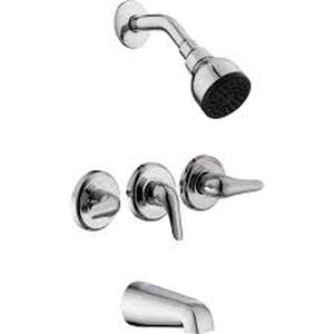 lot 36 image: Glacier Bay Aragon 3 Handle 1-Spray Tub and Shower Faucet 1.8 GPM in Chrome (Valve Included)   Customer Returns See Pictures