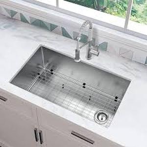 Glacier Bay Tight Radius 31 in. Undermount Single Bowl 18 Gauge Stainless Steel Kitchen Sink with Accessories     Customer Returns See Pictures