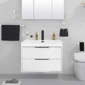 lot 40 image: 24 in. W x 18.1 in. D x 18.1 in. H Single Sink Bath Vanity in White with White Ceramic Top and Drain Faucet Set      Customer Returns See Pictures