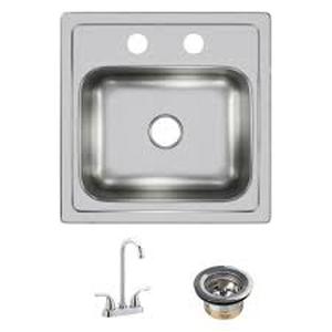lot 30 image: Elkay 15 in. Drop-in Single Bowl 20-Gauge Durable Satin Stainless Steel Kitchen Sink Kit w Faucet  Customer Returns See Pictures