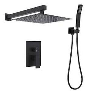 Satico 1-Spray Square 10 in. Shower System Shower Head with Handheld in Matte Black Customer Returns See Pictures