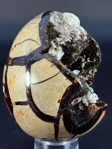 lot 31 image: Spectacular Polished&nbspSeptarian Nodule&nbspDragons Egg Geode w Sparking&nbspCalcite Crystals.&nbspThe formation process began millions of years ago when mineral-rich concretions developed internal cracks. 1 lb 7.4 oz.  0.664 kg.