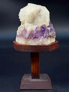 lot 57 image: Amethyst Geode with Calcite is a stunning natural formation that combines sparkling amethyst crystals with contrasting calcite inclusions. 1 lb 3 oz.  0.541 kg.