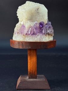 lot 57 image: Amethyst Geode with Calcite is a stunning natural formation that combines sparkling amethyst crystals with contrasting calcite inclusions. 1 lb 3 oz.  0.541 kg.