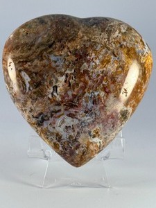 lot 95 image: Agua Nueva Moss Agate Heart is a beautifully polished heart-shaped crystal showcasing the lush, green moss-like inclusions characteristic of Agua Nueva Moss Agate. 12.6 oz.  0.358 kg