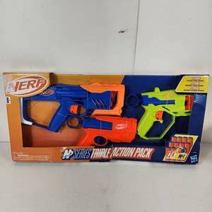 lot 37 image: New Nerf N Series Triple Action Pack Damaged Package
