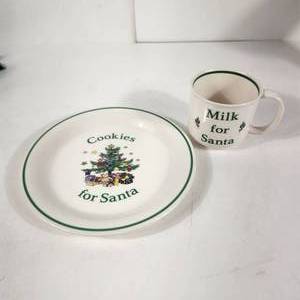 lot 72 image: Nikko Cookies For Santa Plate And Milk For Santa Mug Christmas Tree Oven Microwave And Dishwasher Safe Excellent Condition