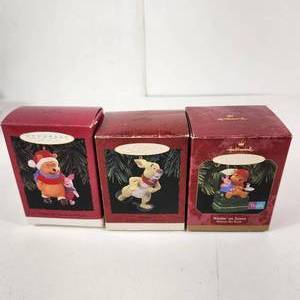 Lot Of Three Hallmark Ornaments Winnie The Pooh Waitin On Santa Rabbit And Pooh/Piglet Excellent Condition