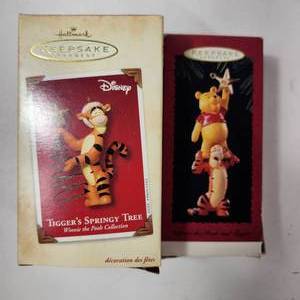 lot 90 image: Lot Of Two Hallmark Ornaments Winnie The Pooh Tiggers Springy Tree And Winnie The Pooh And Tigger Excellent Condition