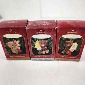 lot 94 image: Lot Of Three Hallmark Ornaments Teddy Bears Dated 1st 2nd And 3rd Year Great Condition