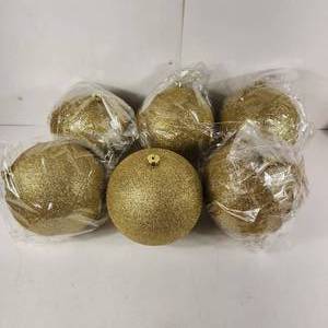 lot 99 image: Lot Of Six GoldGlitter Christmas Ornaments 8 For Decorating New