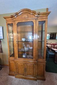 Vintage Wooden China Cabinet with Glass Doors