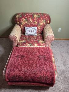 Floral Upholstered Armchair with Matching Ottoman