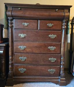 lot 33 image: Antique Wooden Dresser with Brass Tone Hardware