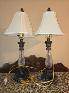 lot 35 image: Pair of Elegant Table Lamps with White Fabric Shades