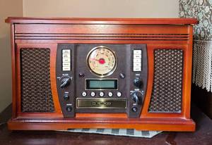 lot 46 image: Victrola Wooden Music Center with Recordable CD Player and Turntable