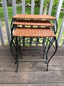 lot 52 image: Set of Nesting Metal and Wicker Tables