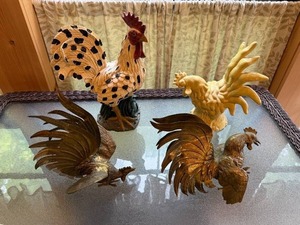 lot 54 image: Collection of Decorative Rooster Figurines in Mixed Materials