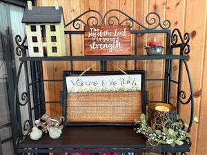 lot 59 image: Decorative Wrought Iron Shelf with Country Decor Items