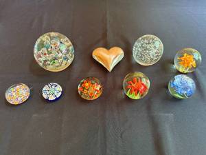 lot 62 image: Collection of Glass Art Paperweights and Decorative Heart Figurine