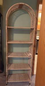 lot 66 image: Tall Rattan Wicker Shelf Unit with Arched Top