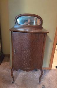 lot 69 image: Antique Wooden Sheet Music Cabinet with Mirror