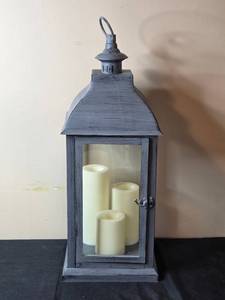 lot 73 image: Decorative Grey Lantern with LED Candles