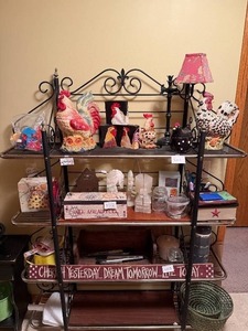 lot 104 image: Decorative 3 Shelf Metal Bakers Rack - contents NOT included
