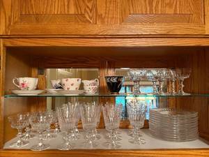 lot 115 image: Collection of Fine Bone China Cups and Crystal Stemware