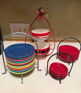 lot 133 image: Colorful Stoneware Dishware Set with Metal Holders