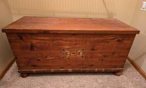 lot 148 image: Wooden Cedar Chest with Intricate Inlay Design