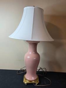 lot 153 image: Elegant Pink Ceramic Table Lamp with White Fabric Shade