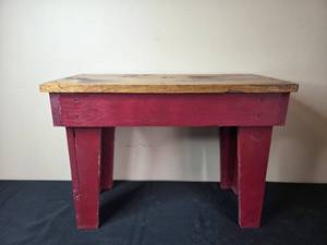 lot 157 image: Rustic Wooden Bench with Red Legs