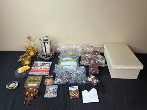 lot 160 image: Decorative Craft Supplies and Ornaments Collection with Storage Box