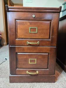 lot 174 image: Wood Filing Cabinet with Brass Like Accents